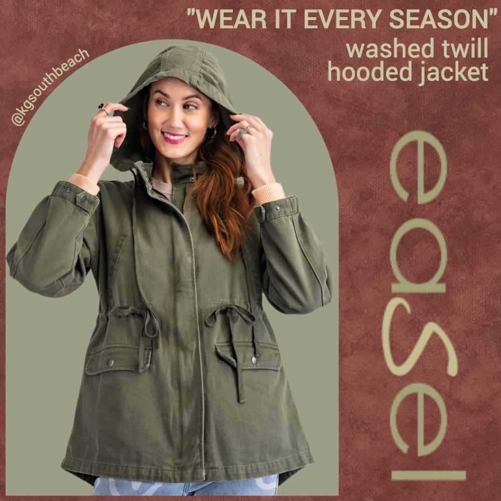 EASEL "Wear It Every Season" 100% Cotton Zip & Snap Front Jacket Removable Hood